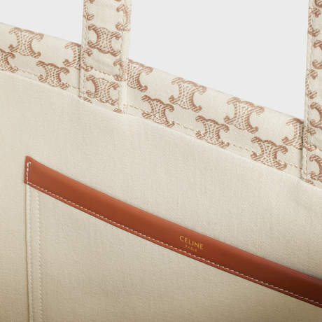 LARGE CABAS THAIS IN TEXTILE WITH TRIOMPHE CANVAS PRINT AND CALFSKIN WHITE - Image 4